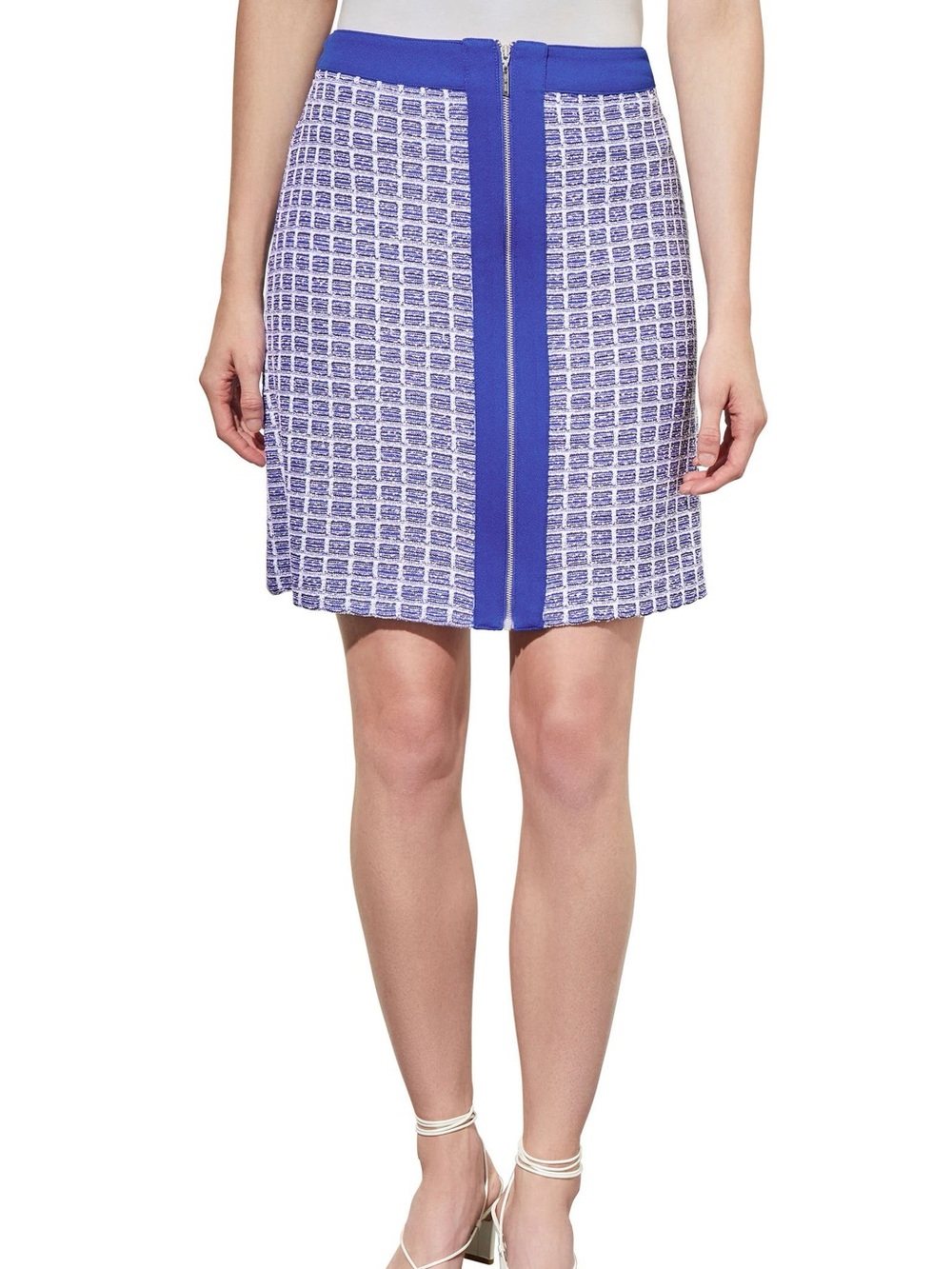 Ming Wang Tweed Zip-Up A-Line Skirt